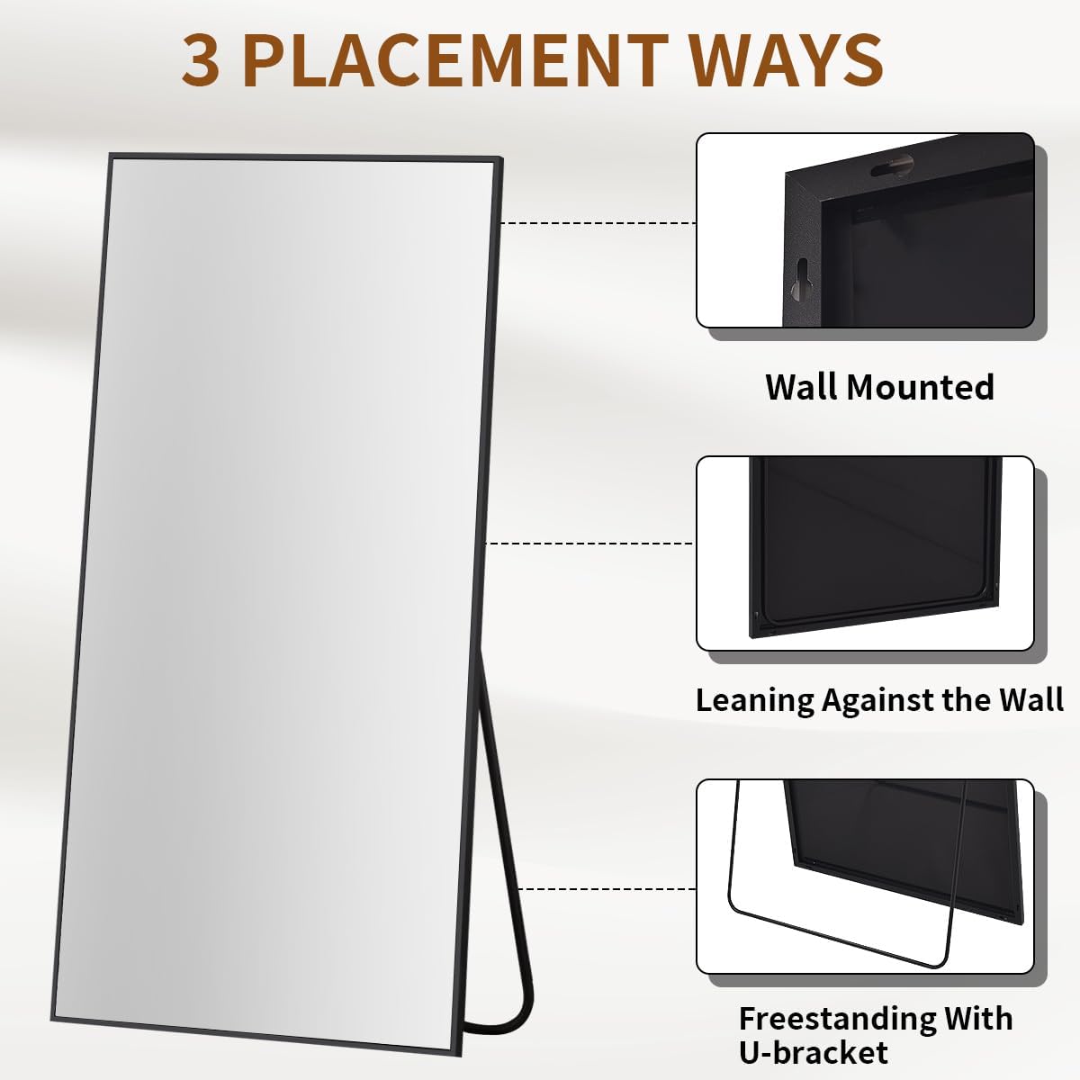 VooBang Large Full Length Mirror 78" x 35" - Shatterproof Huge Floor Full Body Mirror with Metal Frame, Freestanding, Wall Mounted, or Wall Leaning for Bedroom, Living Room, Dressing Room, Black