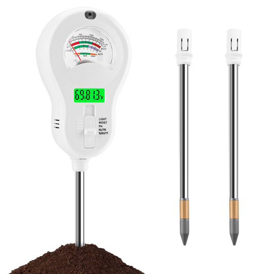peccera 6-in-1 Soil Test Kit with 3 Replaceable Probes, Soil Tester for Gardening, Plant Water Meter, Soil pH Tester for Soil Fertilizer, Sunlight & LCD Display Air Temperature Humidity Sensor