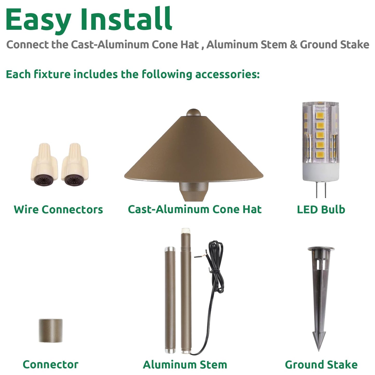 Lumina Lighting® Low Voltage Landscape Lighting Cast-Aluminum Path and Area Light Warm White 3W G4 LED Bulb and ABS Ground Stake Included for Yard Walkway Lawn PAL0105-BZLED4 (Bronze, 4-Pack)
