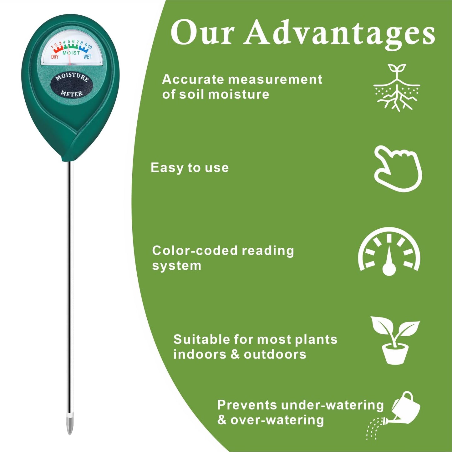 XLUX Soil Moisture Meter (Since 2015) - Durable 304 Stainless Steel Probe & Virgin ABS - Instant Read Hygrometer for Garden, Indoor & Outdoor Plants (Upgraded Design)