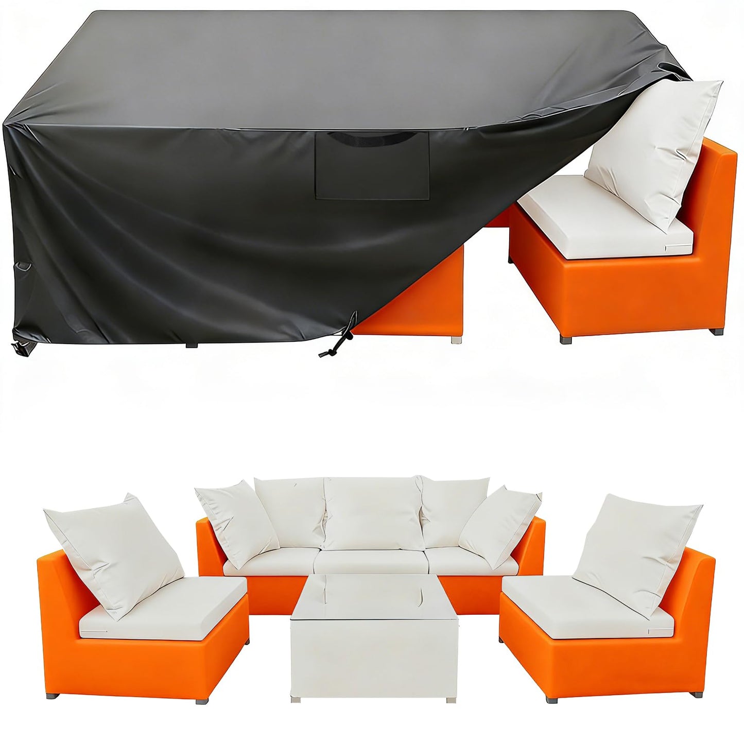 GardenCover Patio Furniture Cover 110" L x 74" W x 28" H - Heavy Duty Outdoor Patio Table & Chair Cover, Waterproof UV Resistant Dustproof Protector for 8-12 Seats Sectional Sofa, Black