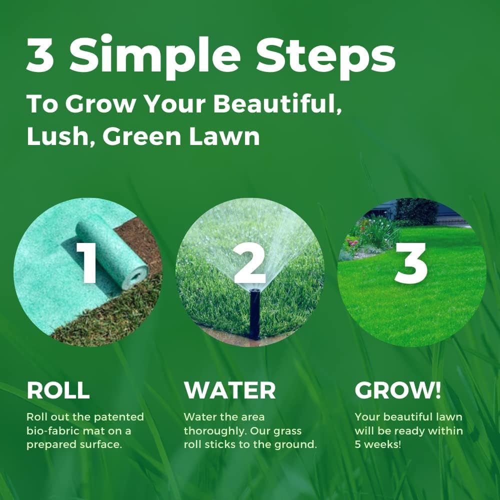 Growtrax Biodegradable Grass Seed Mat - 100 sqft Year Round Green - Grass Seed and for Lawns, Dog Patches & Shade - Just Roll, Water & Grow - No Fake or Artificial Grass
