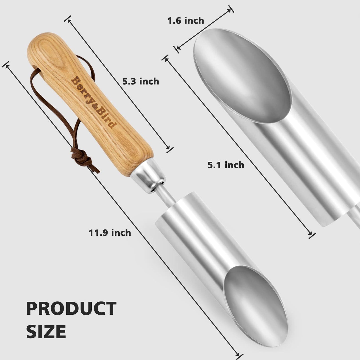 Berry&Bird Bulb Planter Tool, 12" Garden Bulb Transplanter Tool, Stainless Steel Manual Hole Digger with Wooden Handle, Transplanting Agricultural Dibble Tool for Seed Planting & Flower Planter