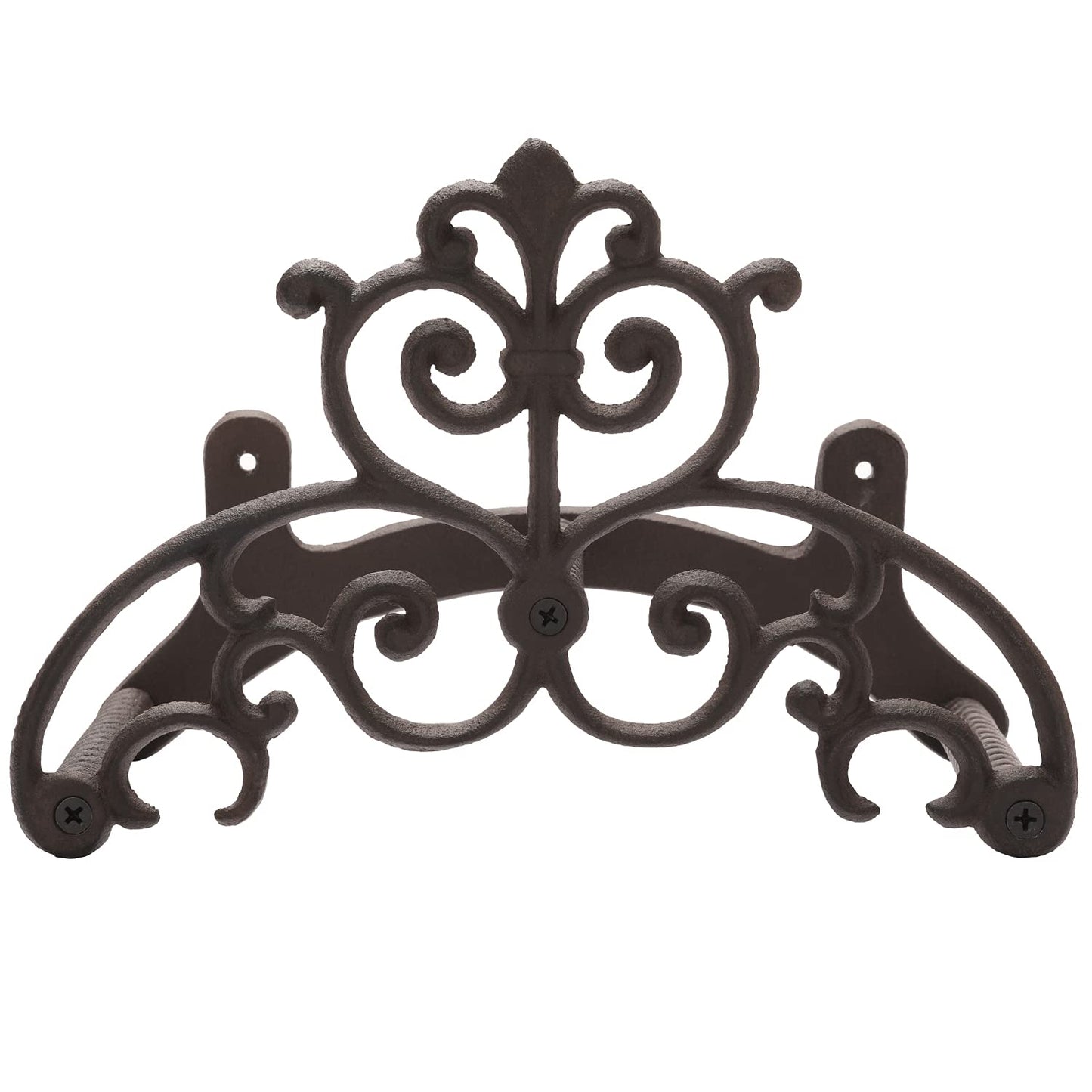 MyGift Brown Heavy Duty Cast Iron Outdoor Garden Hose Hanger Wall Mounted Water Hose Holder Reel with Vintage Scrollwork Design