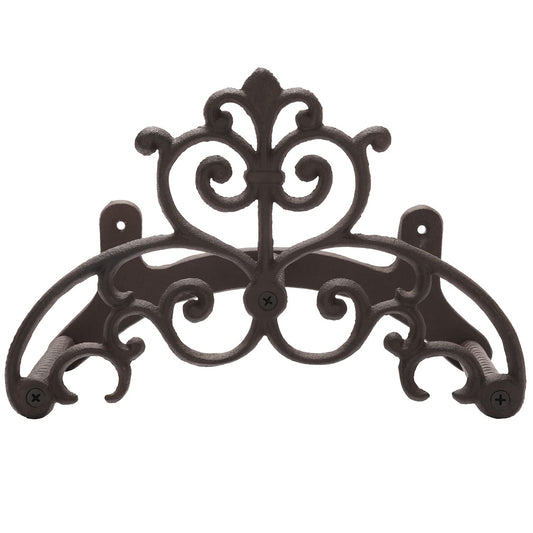 MyGift Brown Heavy Duty Cast Iron Outdoor Garden Hose Hanger Wall Mounted Water Hose Holder Reel with Vintage Scrollwork Design