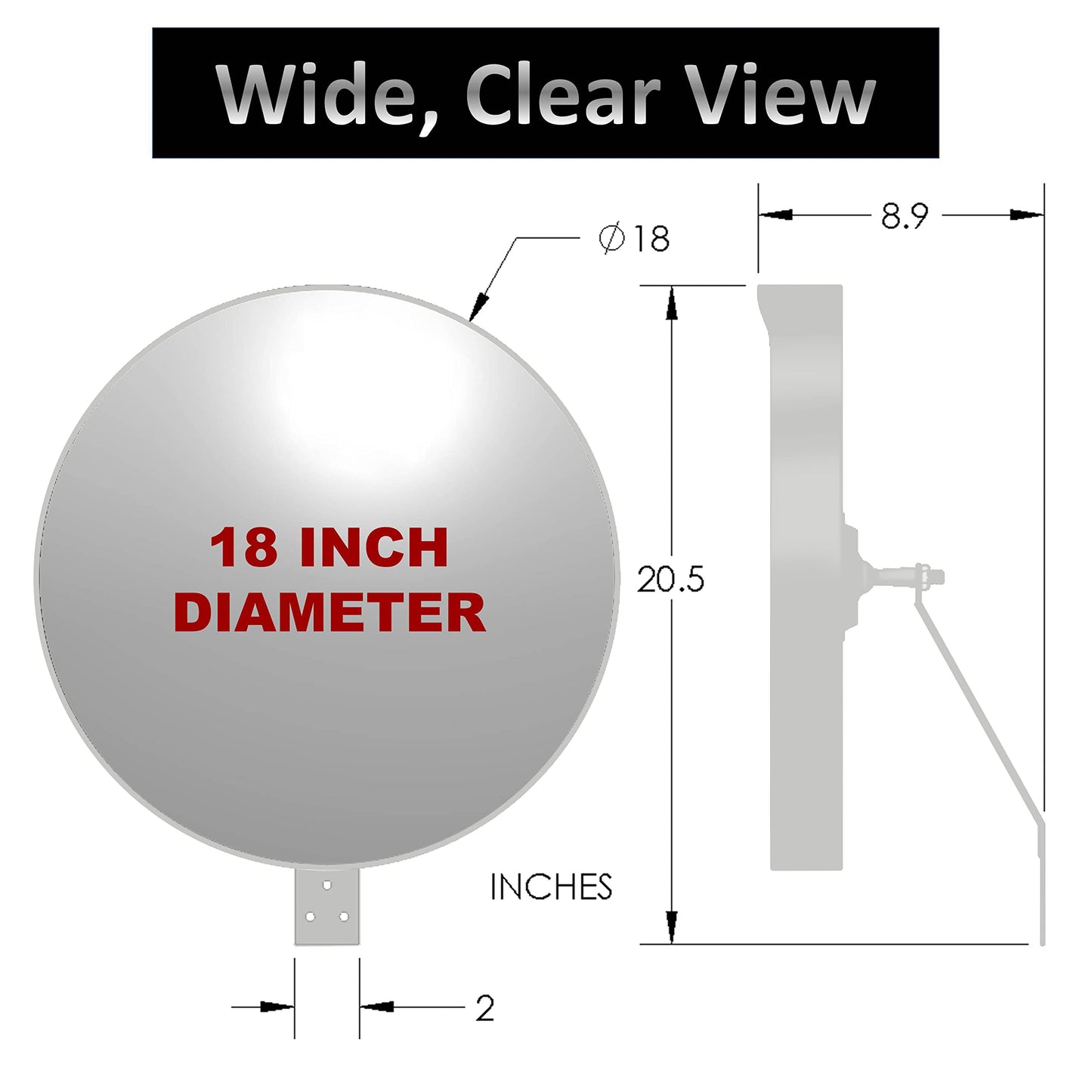WatchYrBack GREY 18 inch Convex Mirror, Outdoor or Indoor, Wide Angle View, Curved Traffic Safety and Security Mirror 460 mm