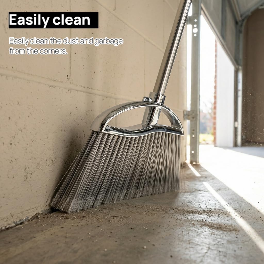 GLOYY Outdoor Stiff Bristles Angle Broom Heavy Duty Sweeping Patio Broom with Long Handle for Garage Garden Commercial and Industrial