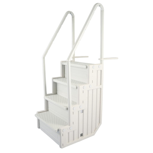 Blue Wave Easy Pool Steps – Anti-Slip Above Ground Pool Ladder – Fits 48-54-in Above Ground Pools, 350-lb Capacity – Wide Stairs with Handles & Deck Mounting Brackets, White Vinyl