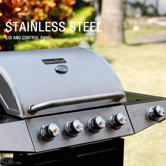 MASTER COOK 4+1 Burners Gas Grill, 518 Sqin Cooking Area, 52,000 BTU Propane Grill with Side Burner, Stainless Steel Cabinet Grill, Silver & Black