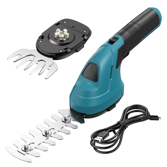 FULLYEA Hedge Trimmer Cordless Grass Shear, 2 in 1 Handheld Small Bush Trimmer, Rechargeable Lithium-Ion Battery & Type-C Cable Included, Lightweight Electric Hedge Trimmer for Garden Yard Lawn(Blue)