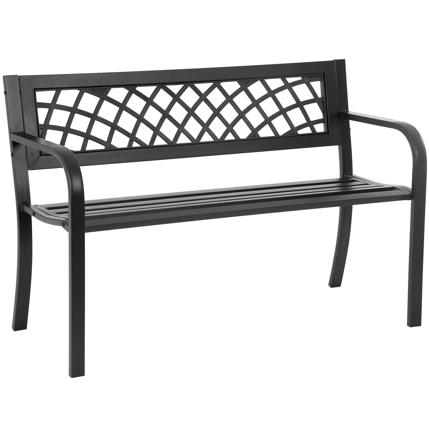 FDW Garden Bench Bench Park Outdoor Bench for Patio Metal Bench Park Bench with Plastic Backrest Armrests Sturdy Steel Frame Furniture for Yard Porch Work Entryway, Black