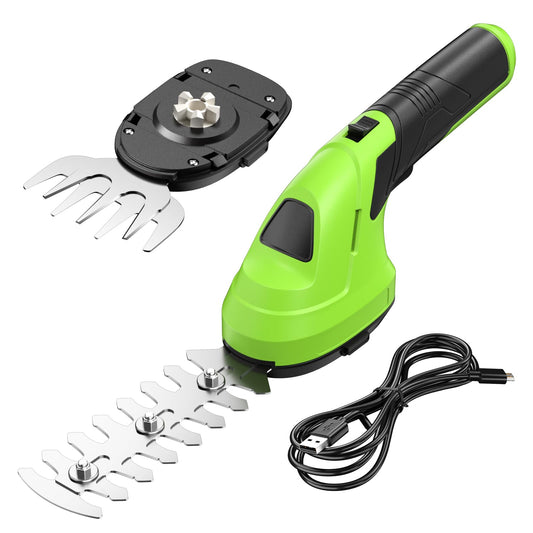 FULLYEA Cordless Hedge Trimmer, 2 in 1 Handheld Cordless Grass Shears with Rechargeable Lithium-Ion Battery and Type-C Cable Included, Lightweight Bush Trimmer Grass Cutter for Garden Yard Lawn(Green)
