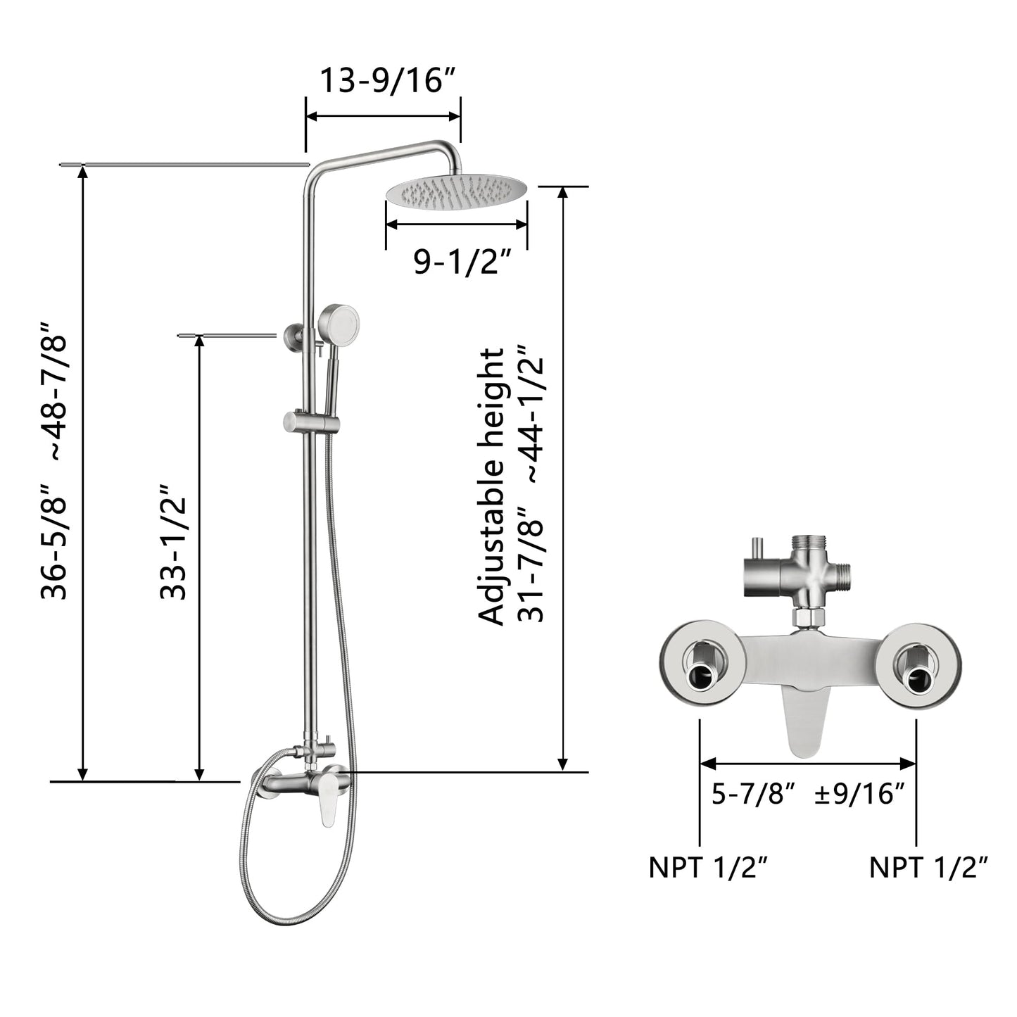Shower Faucet -Shower System，Shower Faucets Sets Complete - Outdoor Shower Kit/Outdoor Shower Enclosure/Outdoor Shower Fixtures W/ SS304 Shower Head with Handheld High Pressure, Brushed Nickel