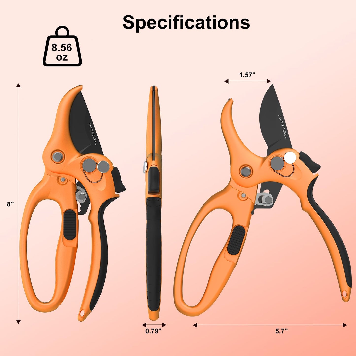 8" Detachable Blade Garden Shears – Heavy-Duty SK5 High Carbon Steel, Easy-Release Blades for Pruning, Trimming & Cleanup | Ergonomic Non-Slip Grip