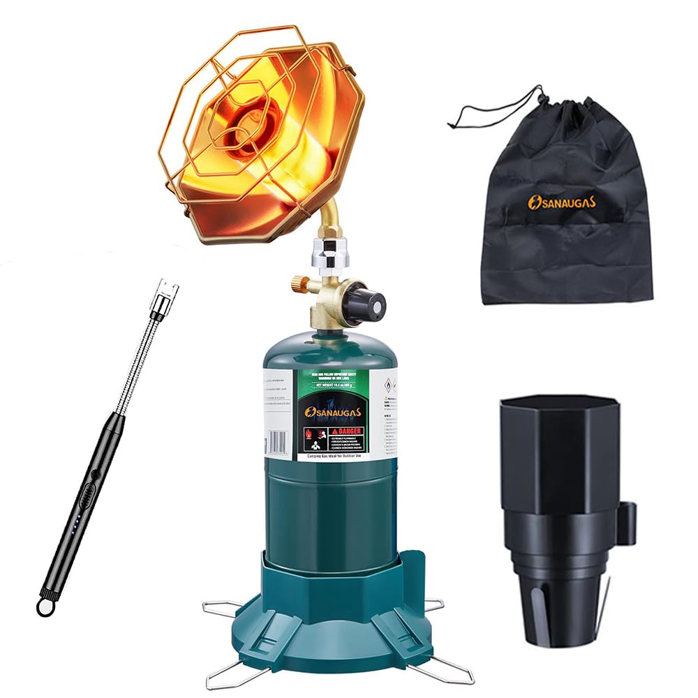6200 BTU Propane Camping Heater, Portable Tent Heater with Radiant Burner, Adjustable Flame, Stable Base, Fits 1 lb Propane Tank for Hiking Ice Fishing Hunting Backyard