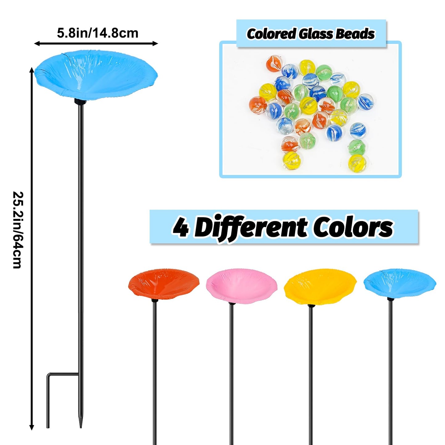 MeyRolizn Metal Bee Watering Station for Outside, 4Pack Butterfly Water Feeder with Glass Marbles, Butterfly Bath Garden Stake for Outdoor Garden Yard Patio Decor (Colourful-A)