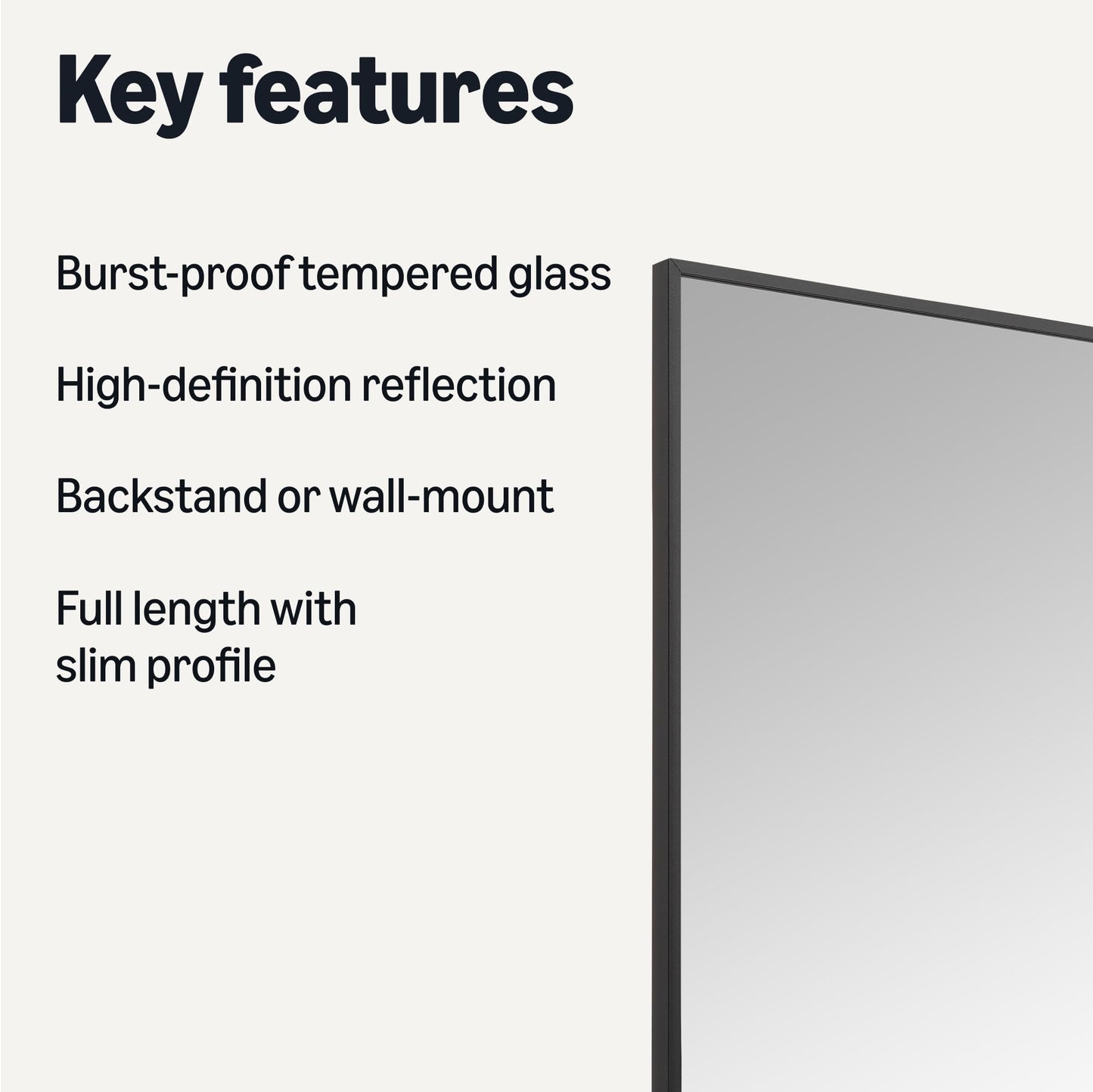 Amazon Basics Full Length Floor Mirror, 64" x 21" x 0.55", Black