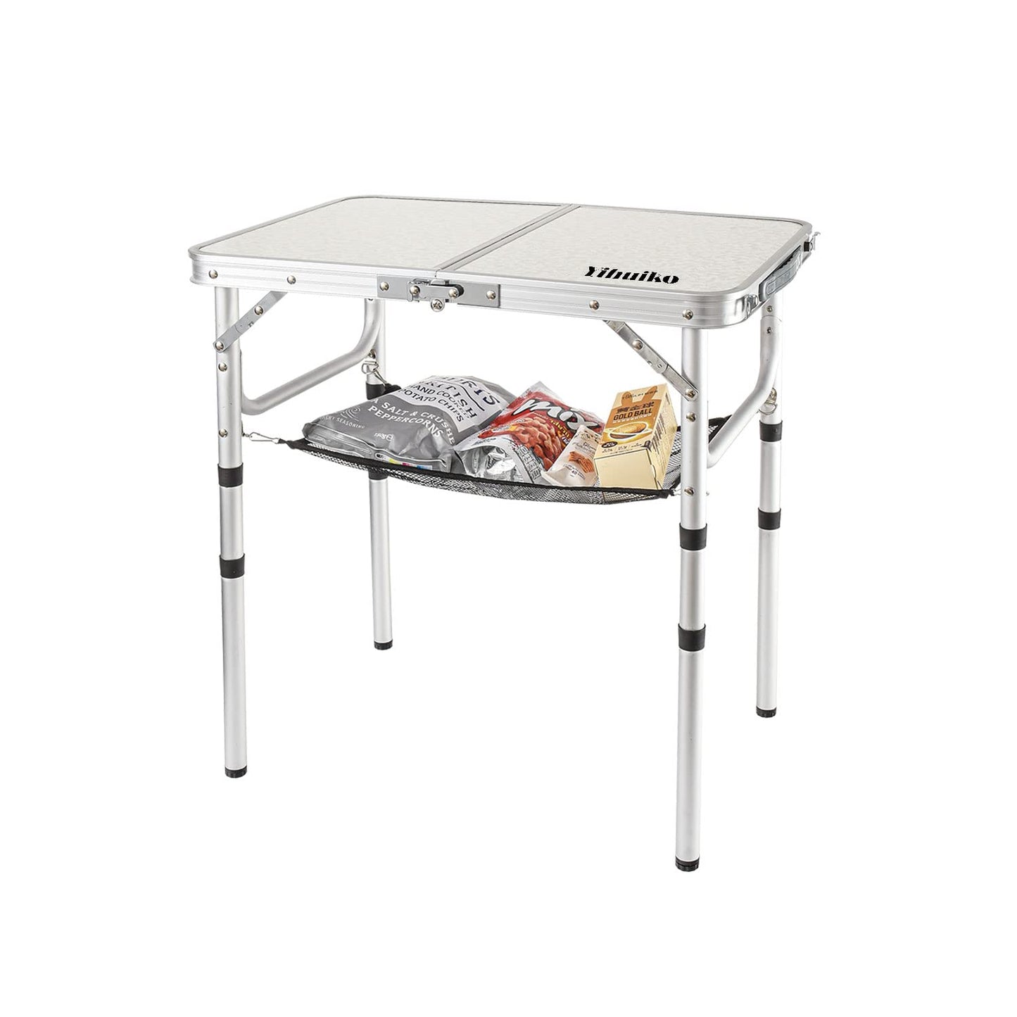 YihuiKo Folding Camping Table with Adjustable Height, 23.6" x 15.8" Portable Lightweight Tables with Aluminum Legs for Outdoor Camp, Picnic, Beach, Backyard, Tailgate Cooking, 3 Heights
