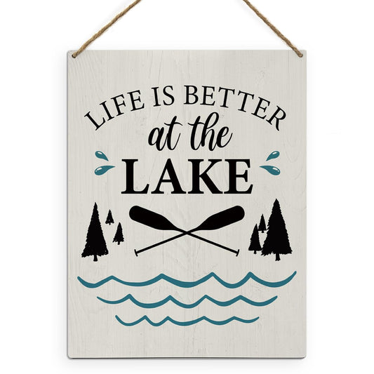 FLVGE Summer Lake House Decor - Lake House Decor for The Home, Lake Wooden Sign Hanging Decor for LakeHouse Porch Front Door Decor, Life Is Better At The Lake Sign, 8x10 Inch