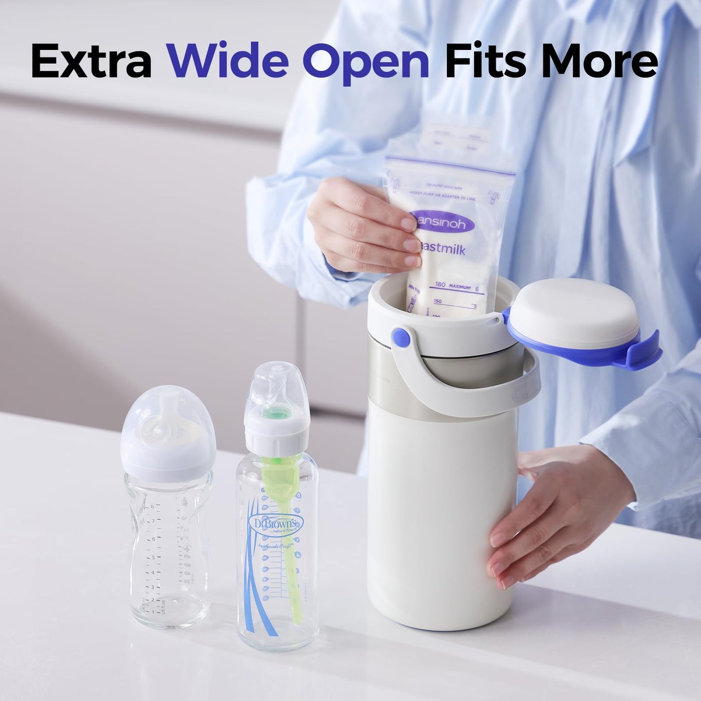WONDBORN Portable Breast Milk Cooler, 4 Ice Rings, 360°Cooling with Vacuum Lid, Safe Chill for 30H+, 22oz Large Capacity with 2 Bottles, Rapid Chill to 40℉, Extra Wide Opening, Ideal for Work & Travel