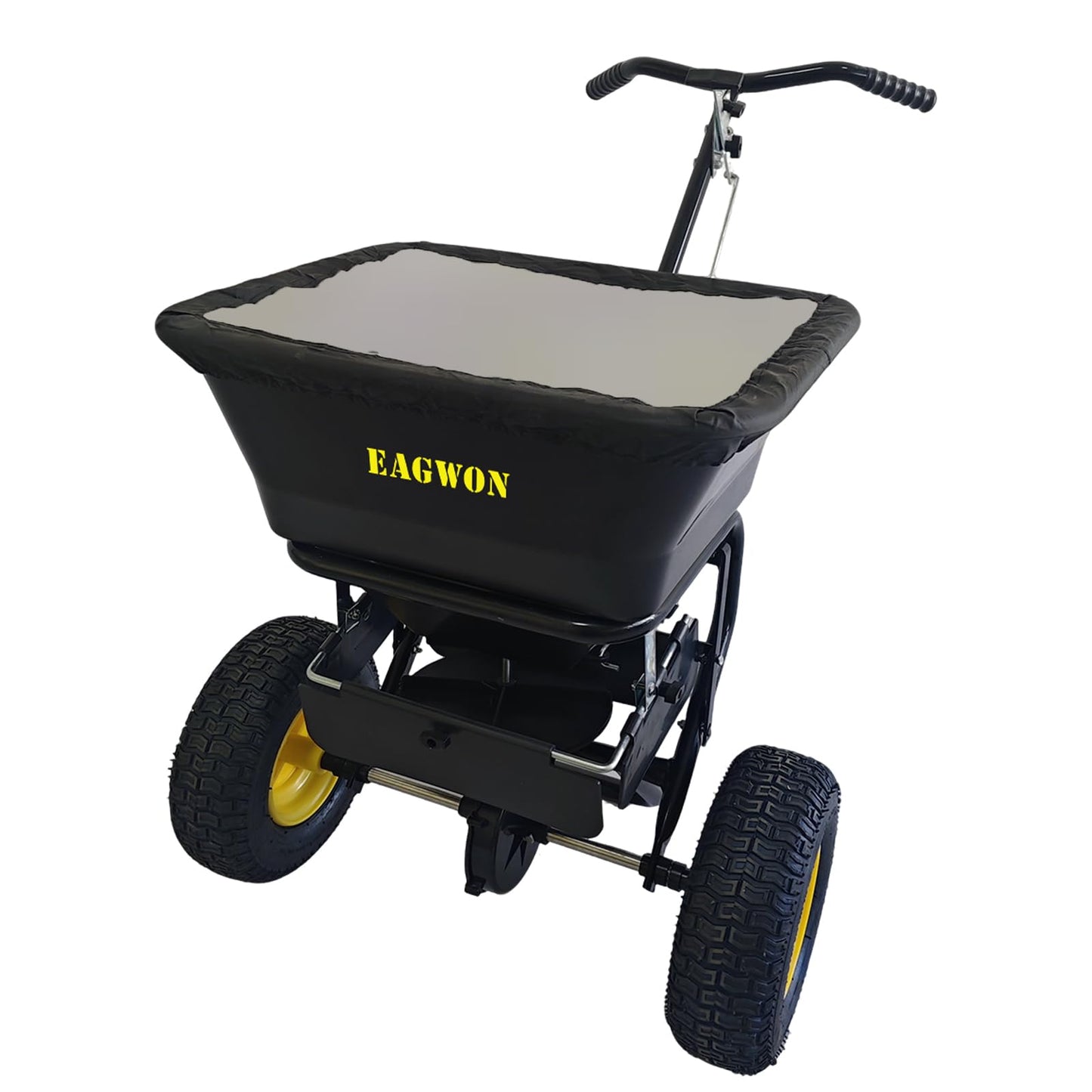 EAGWON Salt Spreader, Walk-Behind Push Broadcast Spreader - Commercial All Season, 100lb Capacity, 13in All-Terrain Pneumatic Tires, Grate/Cover/Enclosed Gearbox, for Seed/Fertilizer/Salt/Snow Melt