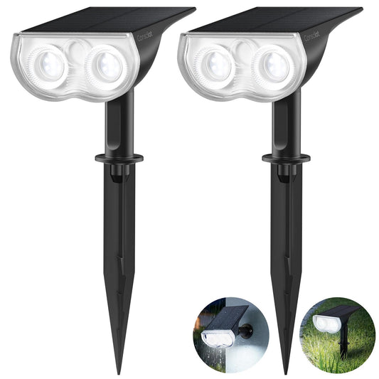 Consciot Solar Lights Outdoor Waterproof IP67, 3 Lighting Modes Solar Spot Lights Outdoor, Auto On/Off, 2-in-1 Solar Landscape Light for Yard Garden Landscape Pathway, Cool White 6500K, 2 Pack