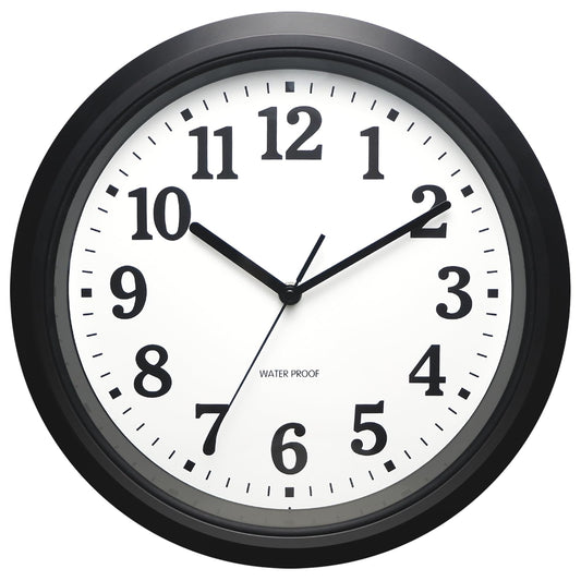 Caysie 12 Inch Sealed Indoor Outdoor Waterproof Wall Clock, Durable Silent Non-Ticking Battery Operated Quality Quartz Round Clock, Wall Decorative for Patio, Pool, Bathroom (Black)