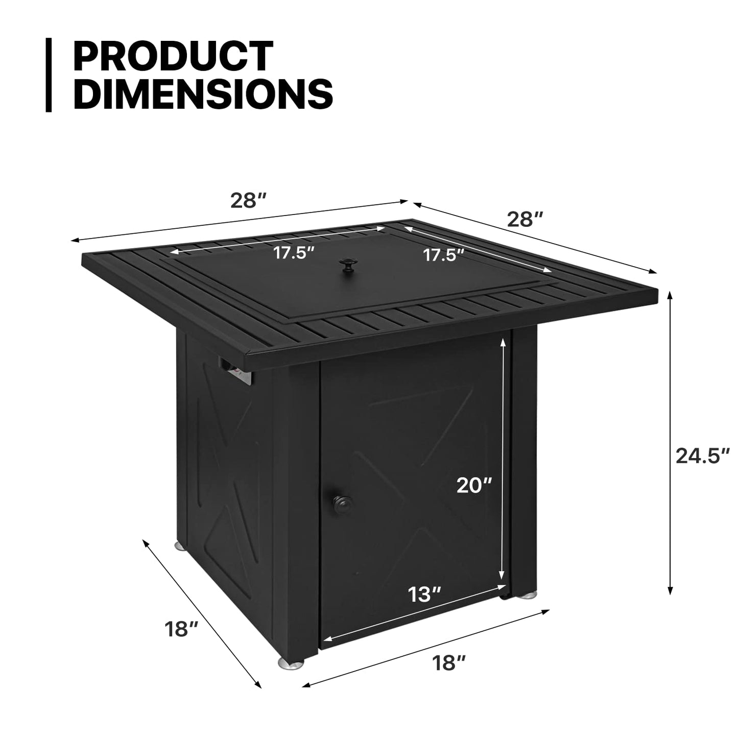 MoNiBloom 28 in Square Propane Fire Pits Table, 50000 BTU Outside Dinning Propane Outdoor Fire Pit Table Top with Lid, for Patio Deck Garden Backyard,Black
