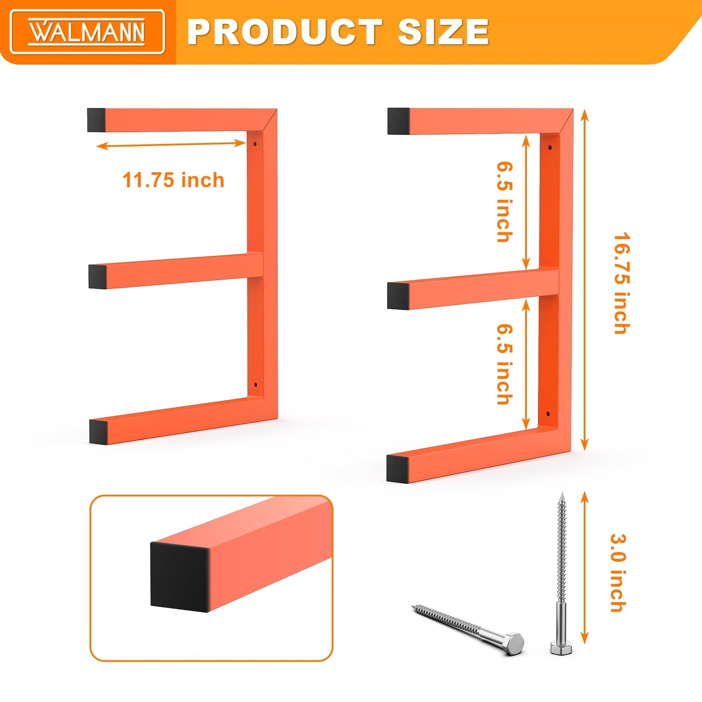WALMANN Garage Wall Mounted Lumber Storage Rack, Overhead Heavy Duty One-Piece Design Lumber Rack for Woodworking Shop(1 Pair)