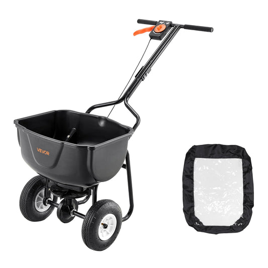 VEVOR Walk Behind Spreader, 60LBS Capacity, Push Spreader with 0-9.8 ft Spreading Width, 8 in All Terrain Pneumatic Tires, Garden & Lawn Broadcast Spreaders, for Seed, Fertilizer