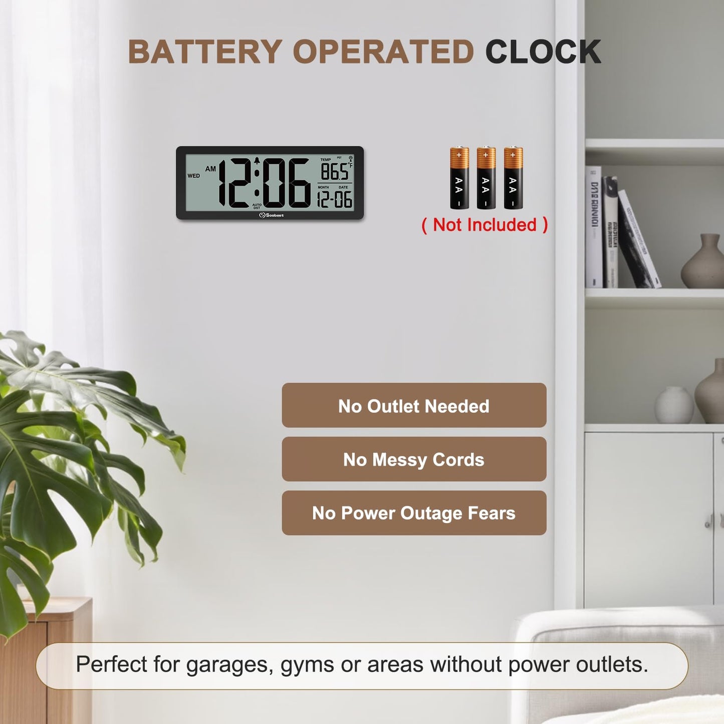 Soobest 8.5" Atomic Digital Wall Clock, Never Needs Setting, Auto Time Sync, Accurate & Easy to Use Clock with Backlight, Battery Operated, Temperature, Date, Auto DST, 4 Time Zones