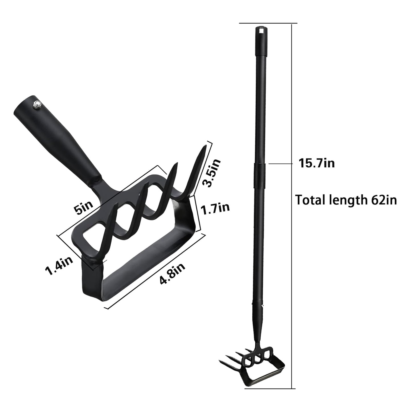 Elegital Hoe Garden Tools with Rake Tiller,30-62 inch Adjustable Long Handle Stirrup Hoe Rake,Hand Hoe/Sickle,Heavy Duty Rake Tiller for Digging,Weeding and Loosening Soil