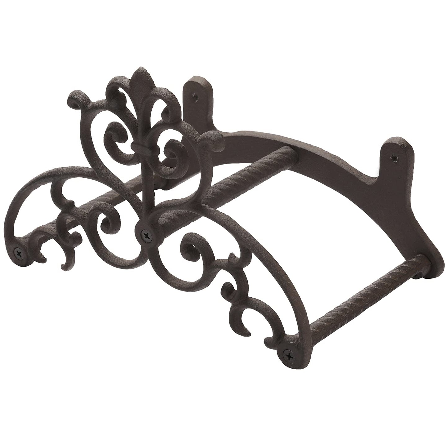 MyGift Brown Heavy Duty Cast Iron Outdoor Garden Hose Hanger Wall Mounted Water Hose Holder Reel with Vintage Scrollwork Design