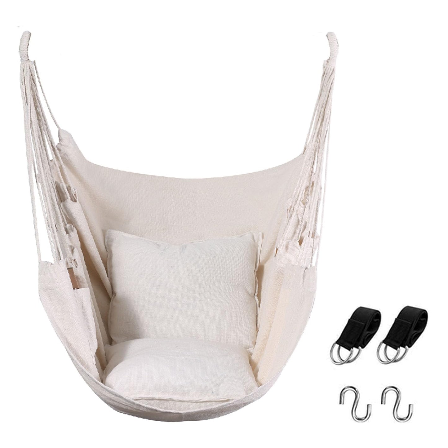 Goutime Hammock Chair, Boho Hanging Rope Ceiling Swing, Macrame Hanging Swinging Chair for Indoor,Outdoor,Bedroom,Outside,Garden,Balcony,Yard,Deck,Max 330 Lbs,Beige