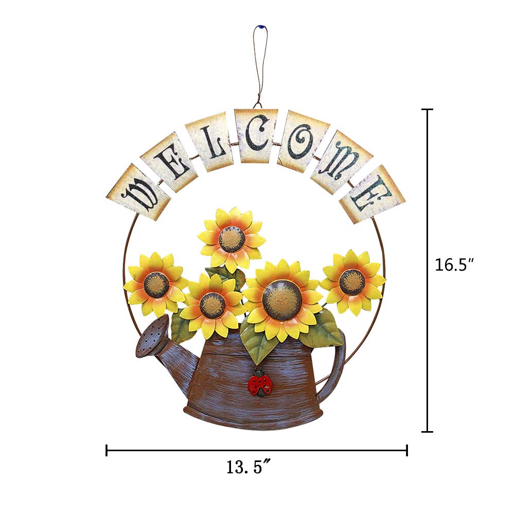 Sunflower Welcome Sign Metal Hanging Welcome Plaque for Wall Front Door - Decorative Flower Yard Signs Spring Wreath Decor for Garden Porch Patio Backyard (C)