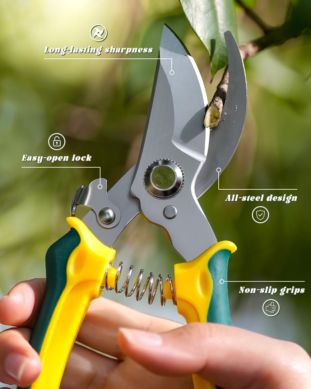EWPJDK 3 Pack Garden Pruning Shears, Stainless Steel Shears, Gardening Shears, Scissors, Garden Clippers, Pruning Snips, Pruning Shears for Gardening Tools (Yellow+Green)