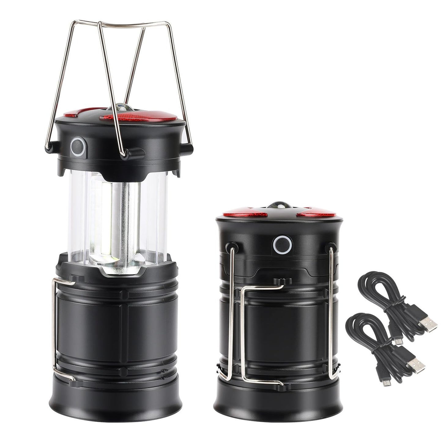 Lichamp 2 Pack Camping Lanterns Rechargeable and Battery Powered, Dual Power Source and 4 Mode Lantern Flashlight COB Camp Light for Power Outages, Camping Supplies and Home Hurricane Supplies, E2BK