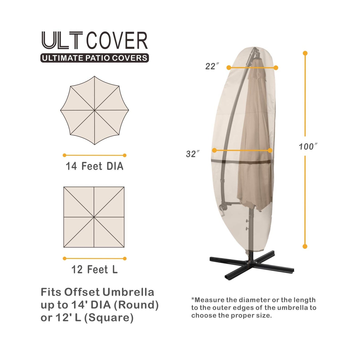 ULTCOVER Patio Parasol 600D Waterproof Outdoor Offset Banana Style Umbrella Cover - Fits Cantilever Offset Umbrella 12-14 Feet