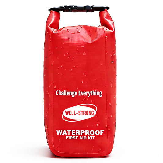 WELL-STRONG Waterproof First Aid Kit Roll Top Boat Emergency Kit with Waterproof Contents for Fishing Kayaking Boating Swimming Camping Rafting Beach Red