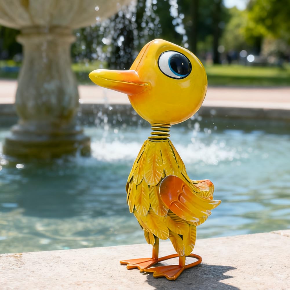 YELENEW Metal Garden Statue Decor for Outside,Yellow Duck Garden Sculptures Lawn Ornaments Garden Yard Art for Backyard Patio Decoration