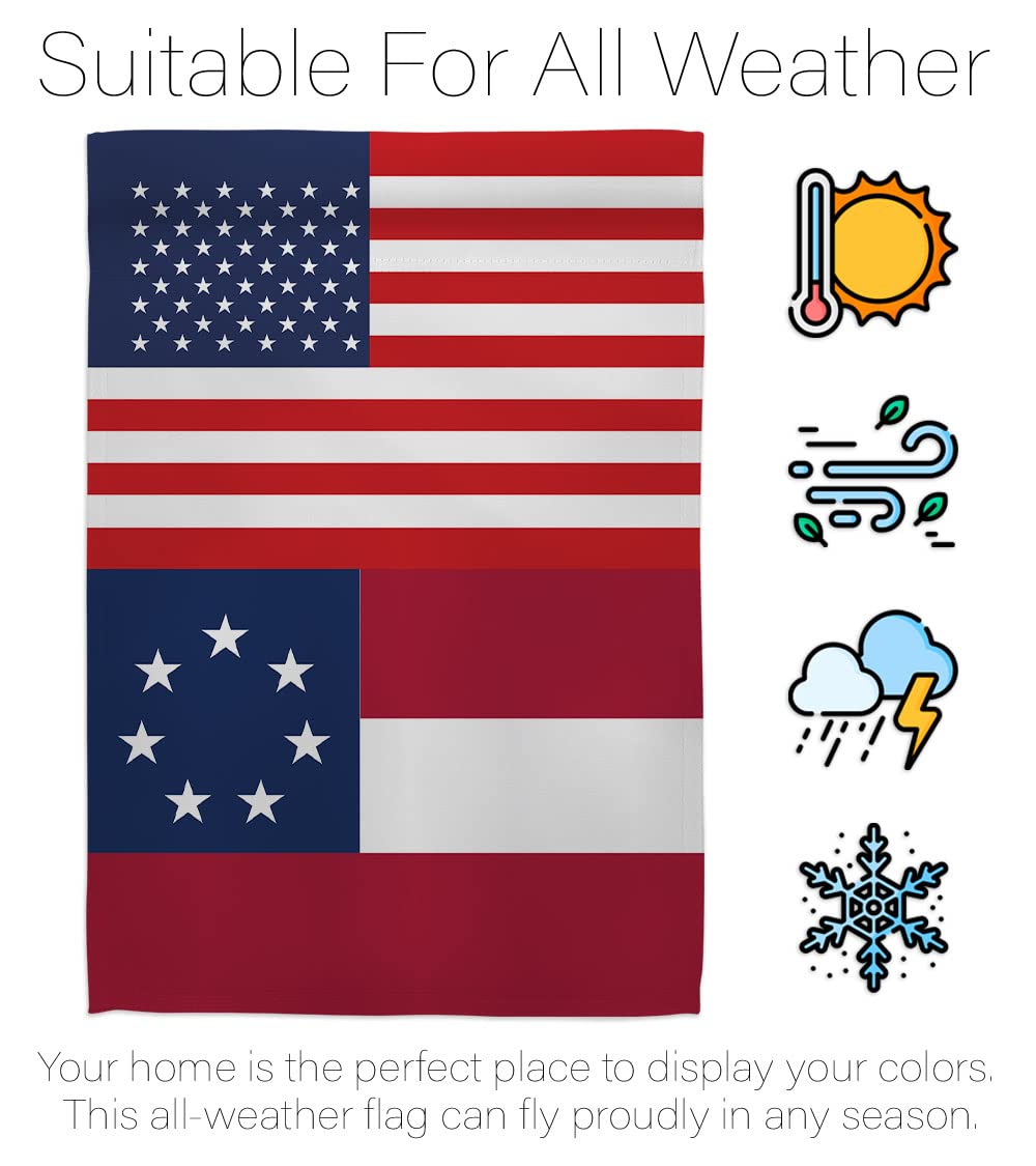 US Star & Bars Garden Flag - Set with Stand Patriotic Historic July Memorial Veteran Independence United State American - House Decoration Banner Small Yard Gift Double-Sided Made in USA 13 X 18.5
