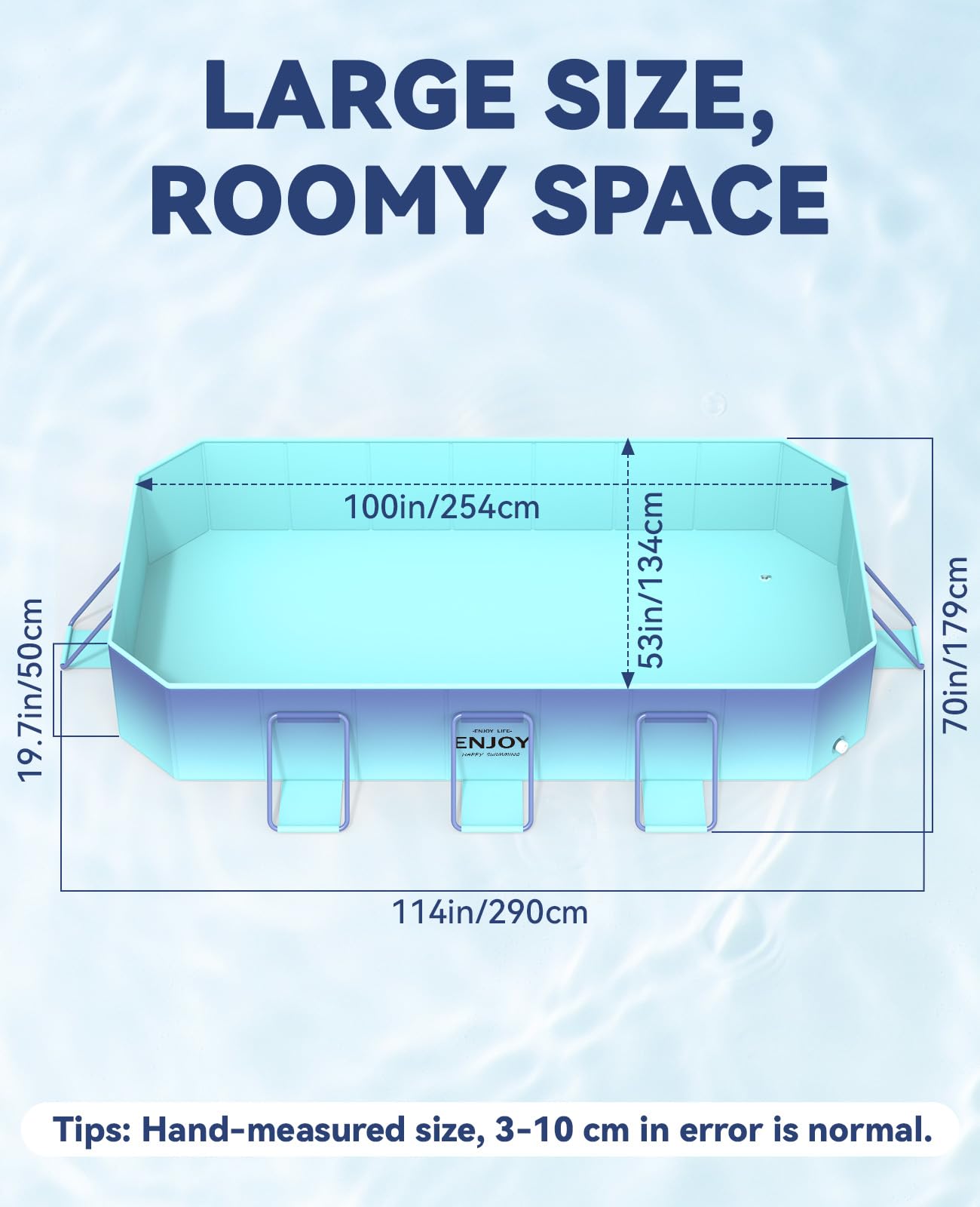 HeySplash Foldable Pool, Non-Inflatable Swimming Pool with Rigid Puncture-Proof Hard Composite Board, Kiddie Pool Outdoor Pool, Adults & Kids Pool for Backyard Garden Dog Pool 114"×70"×19", Ice Blue
