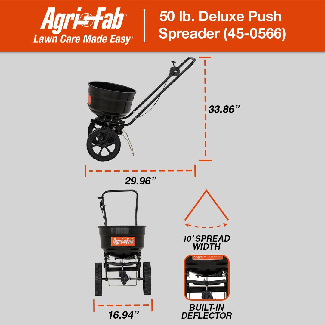 Agri-Fab 45-0566 50 lb. Push Lawn & Garden Broadcast Spreader for Seed,Fertilizer; Walk Behind with Easy to use Cable Control