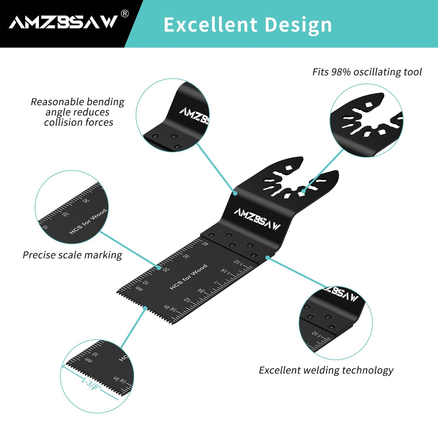 AMZBSAW 200 PCS Oscillating Tool Blades, Titanium and High Carbon Steel Saw Blades for Wood Metal and Plastic, Quick Release Multitool Blades Kits, Oscillating Tool Accessories Kit
