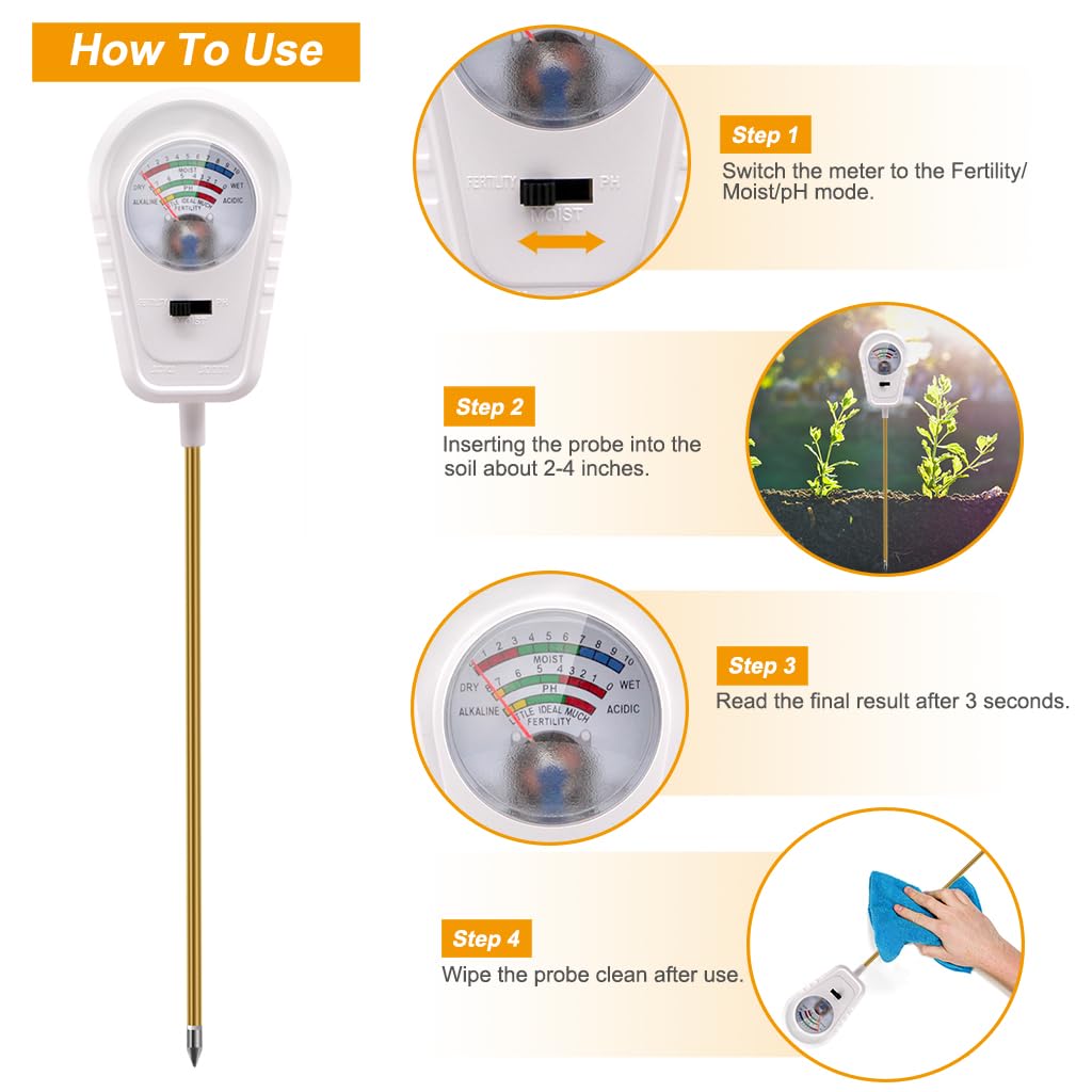 Aenncci Soil Test Kit 3-in-1, Soil Moisture Meter, Soil PH Meter, Fertility Soil Tester, Soil Tester for Garden, Lawn, Farm, Outdoor & Indoor Use (Cotton Candy White)