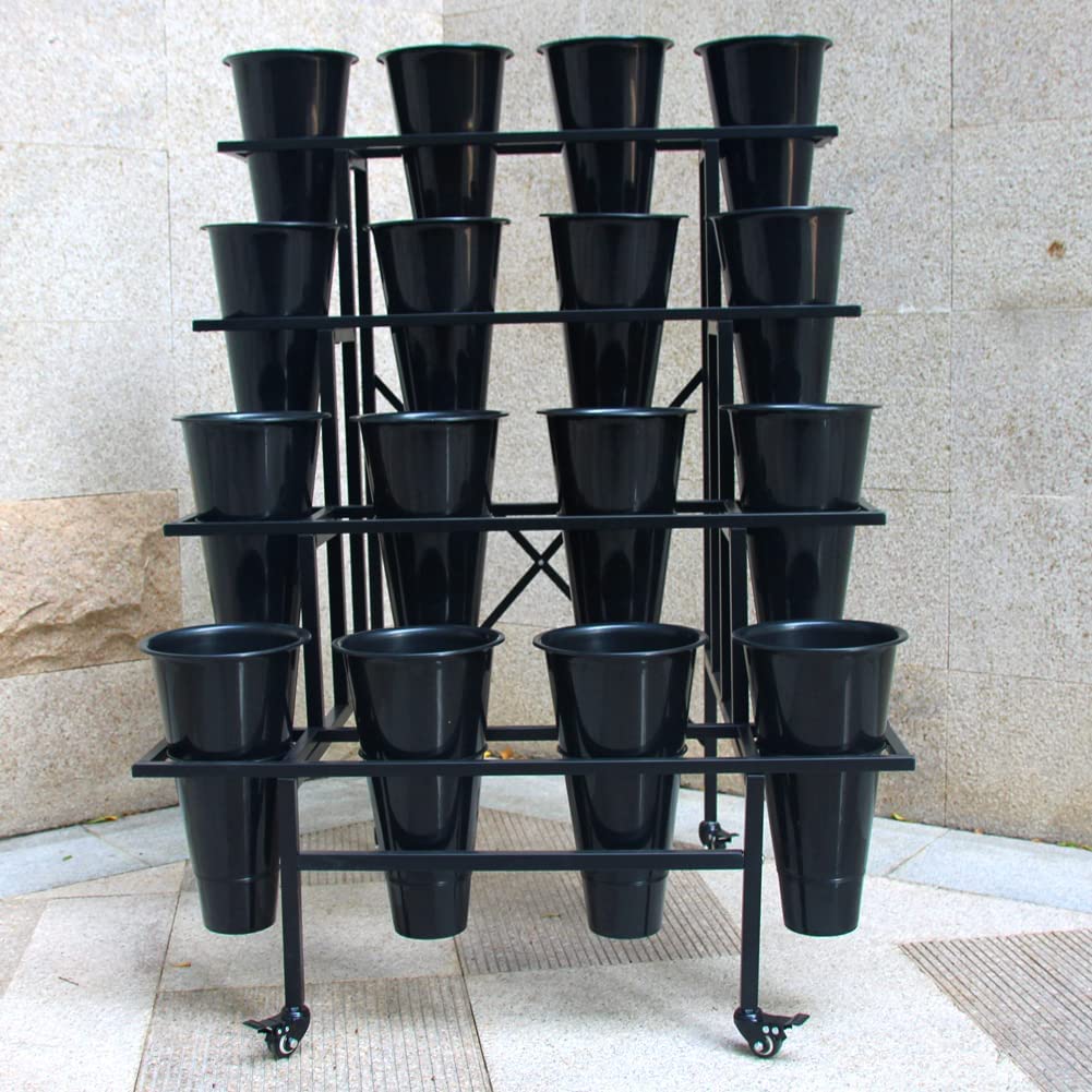 Zhongma Flower Display Stand with 16pcs Plastic Buckets for Fresh Flowers Heavy Duty Garden Cart Moving Flower Bucket Stand with Wheels