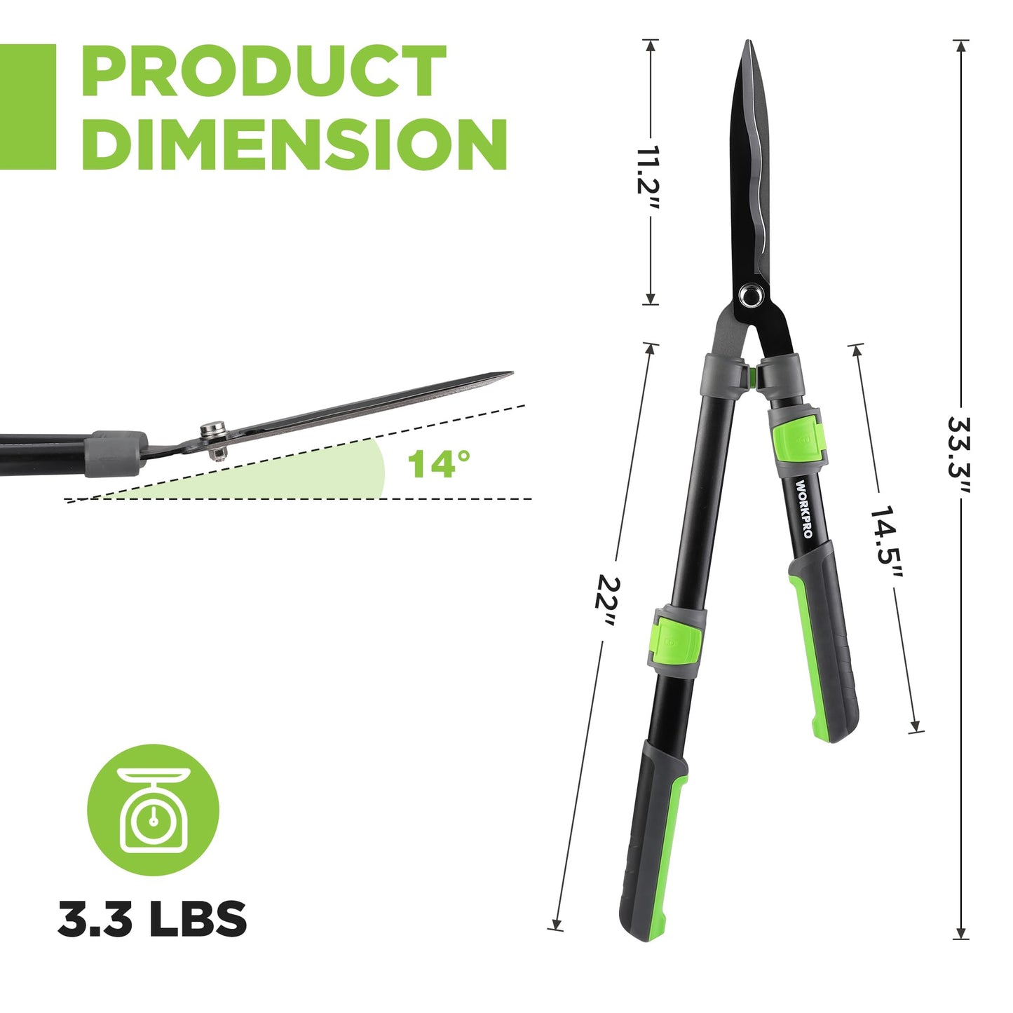 WORKPRO Extendable Hedge Shears, 25"-33" Manual Hedge Clippers, Professional Bush Cutter, Gardening Pruners Scissors, Hedge Trimmers, Shears Gardening Tools for Pruning Borders & Shrubs