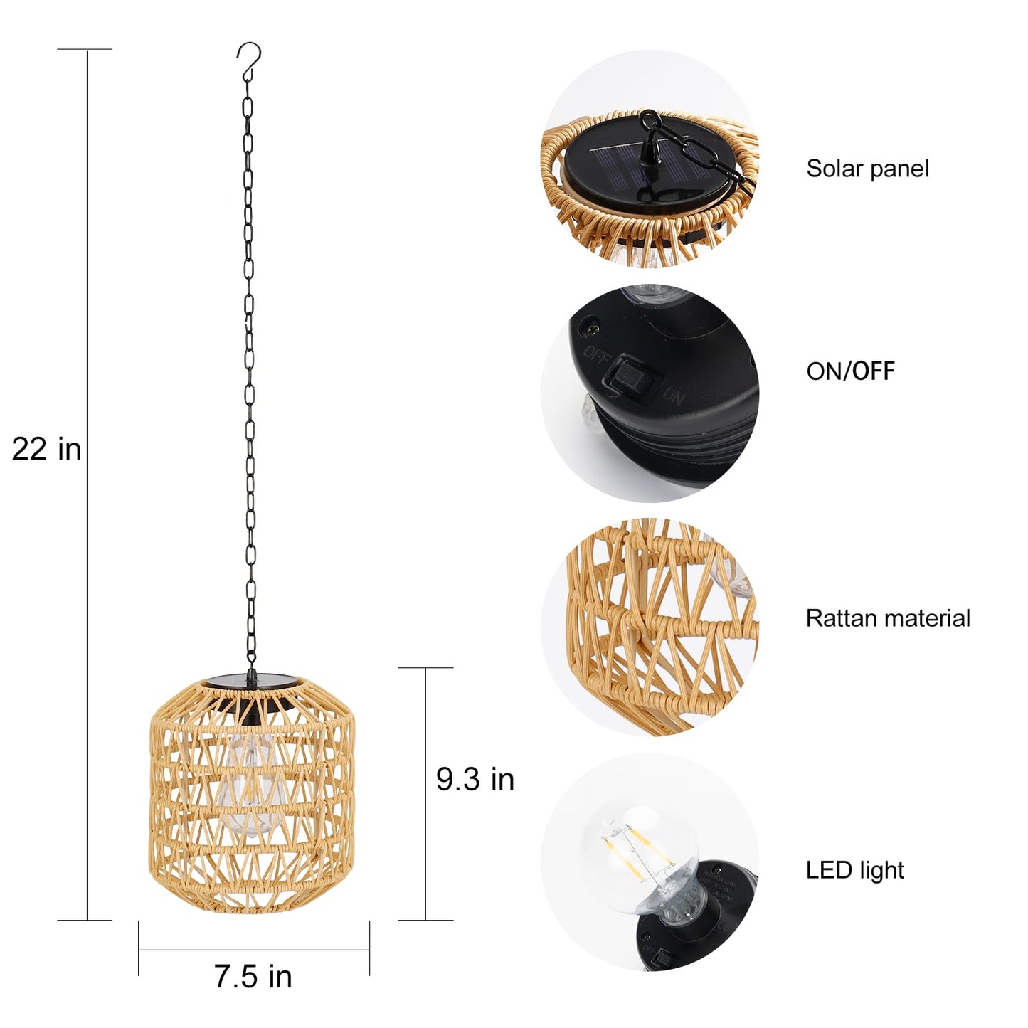Livinlarge Solar Pendant Light Outdoor,Chandelier Hanging Lantern with Edison Bulb,Boho Solar Powered Lamps IP44 Waterproof for Gazebo Tree Porch Yard Porch Patio Garden Backyard Decorative