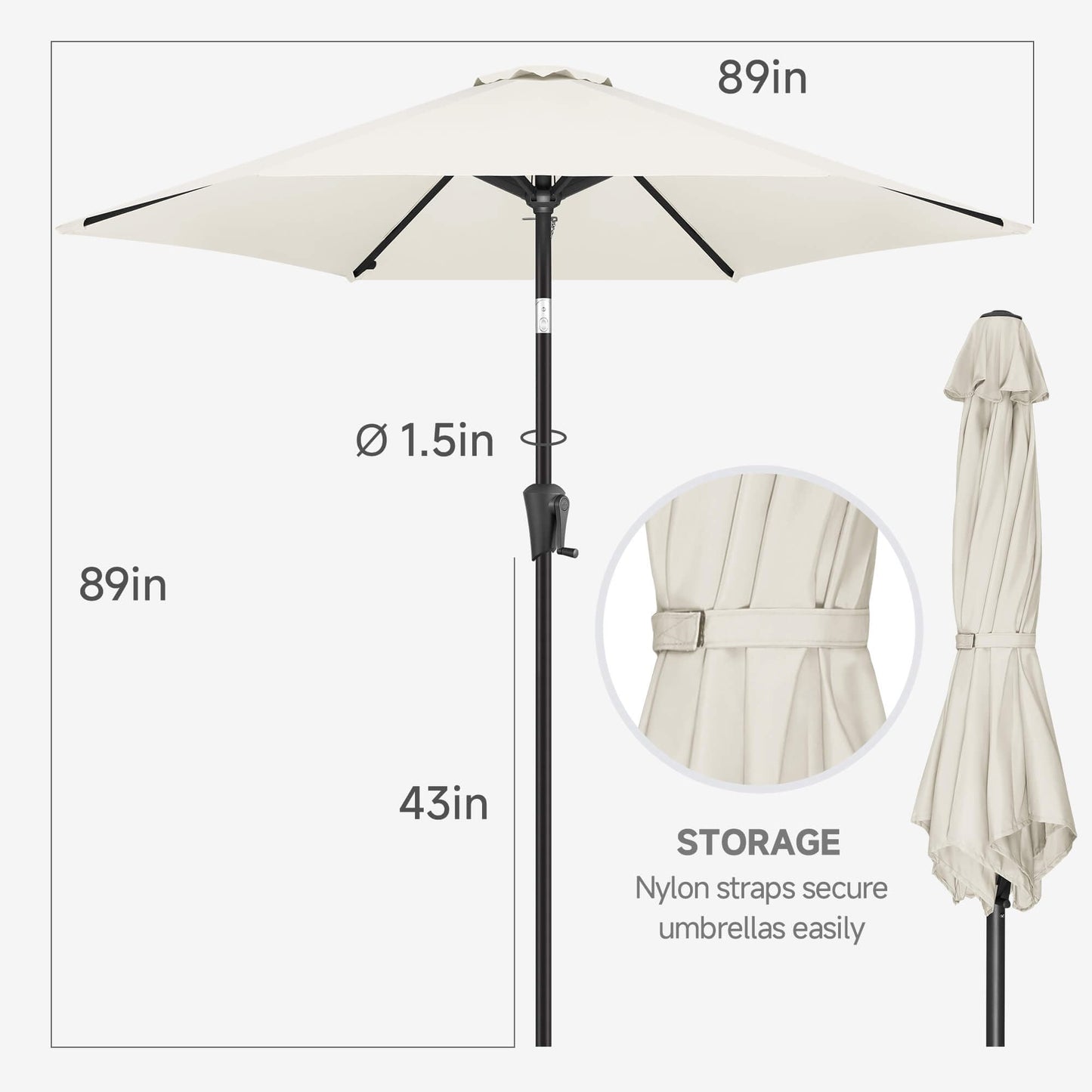 FLAME&SHADE 7.5ft Patio Umbrella - Outdoor Umbrella with Push Button Tilt and Crank for UV Protection, Table Market Umbrella for Garden, Deck, Backyard, Pool and Beach(Ivory)