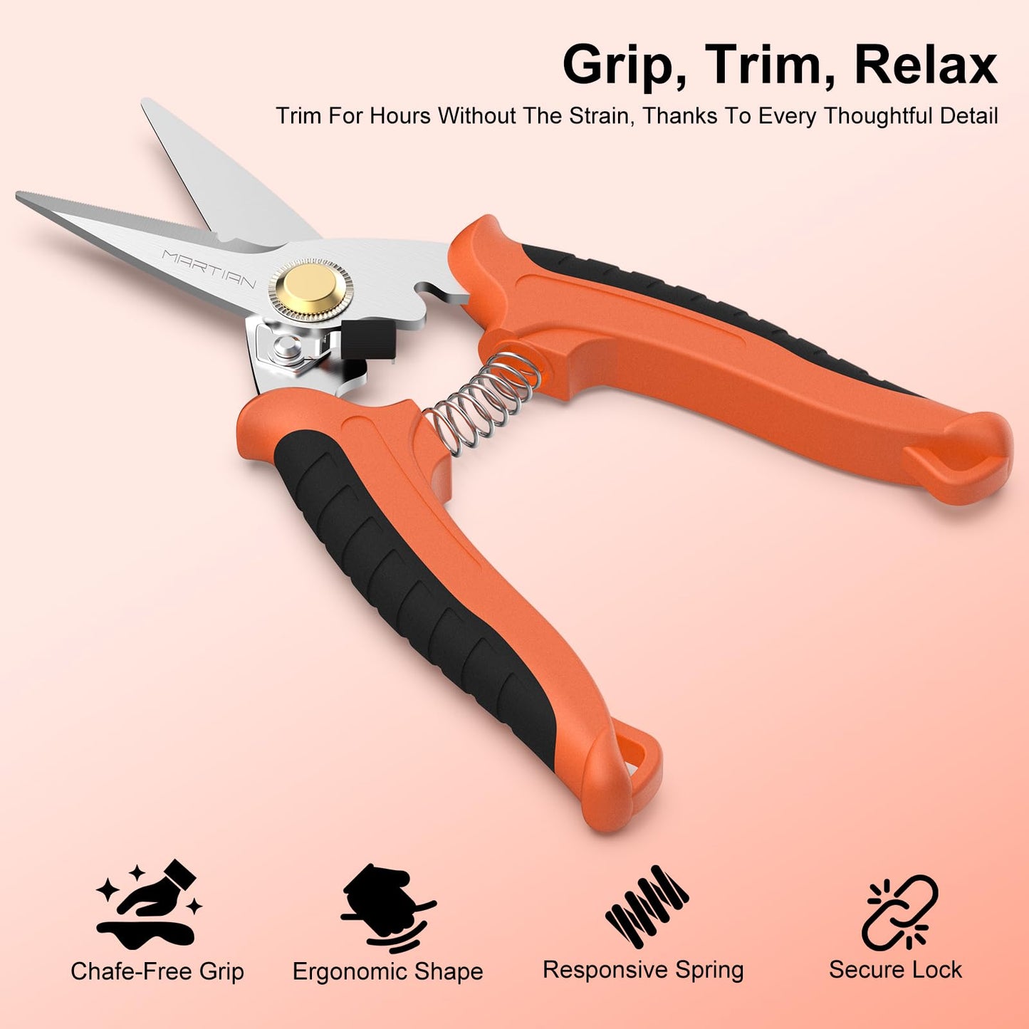 7" Heavy-Duty Multipurpose Gravity Shears – Japanese SUS420J2 Stainless Steel Micro-Serrated Blades, Ergonomic Grip for Gardening, Crafting & Studio Tasks | Safety Lock, Ambidextrous Design (straight)
